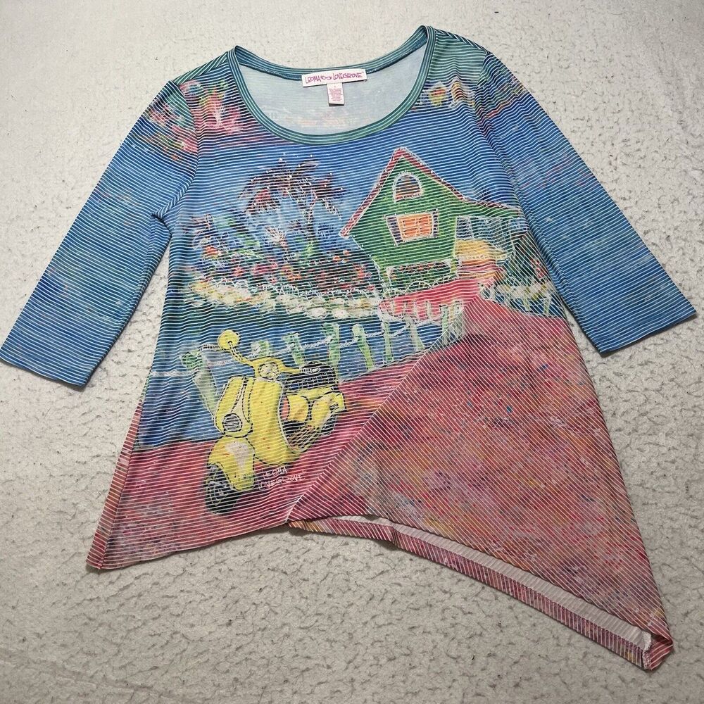 Leoma Lovegrove Women's Small 3/4 Sleeve Motor Scooter House Rhinestone Top